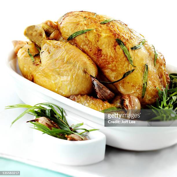 roast chicken with tarragon and garlic - dragon bildbanksfoton och bilder