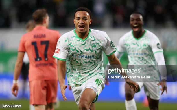 Jamie Leweling of SpVgg Greuther Furth celebrates after scoring their side's first goal during the Bundesliga match between SpVgg Greuther Fürth and...