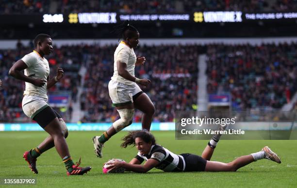 Sarah Levy of Barbarians scores their side's fifth try during the Killik Cup match between Barbarians Women and Springbok Women's XV at Twickenham...