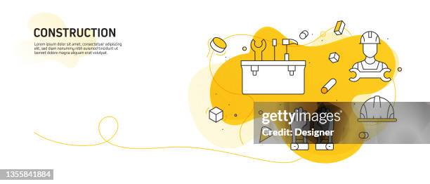 construction industry related modern line style vector illustration - electrical contractor stock illustrations