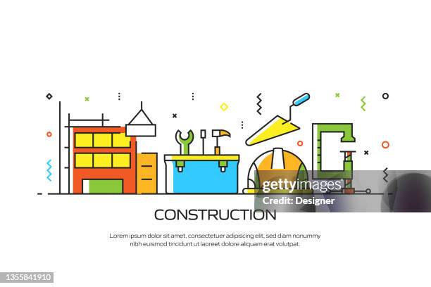 construction industry related modern line style vector illustration - electrical contractor stock illustrations