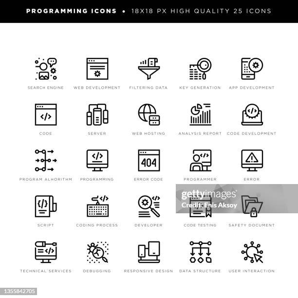 programming icons for web development, search engine, app development, developer etc. - administrator stock illustrations