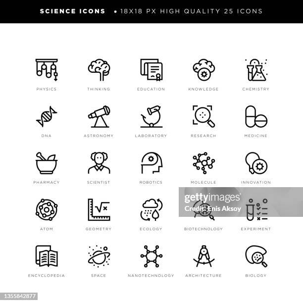 science icons for education, physics, chemistry, astronomy, robotics, geometry, biotechnolgy, medicine etc. - pharmacy tech stock illustrations