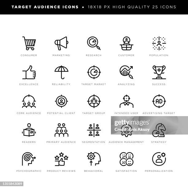 target audience icons for satisfaction, target group, segmentation, marketing etc. - customer segments stock illustrations