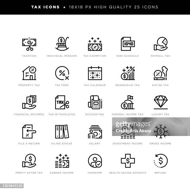 tax icons with keywords - money politics stock illustrations
