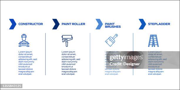 construction industry related process infographic template. process timeline chart. workflow layout with linear icons - engineering-design-process-diagram stock illustrations