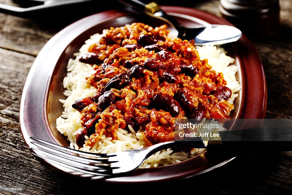 Turkey chilli con carne with rice