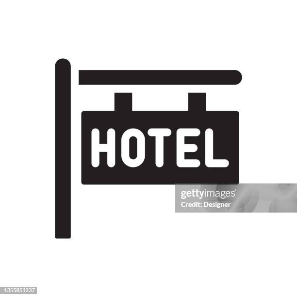 hotel sign icon, vector symbol illustration. - road side view stock illustrations