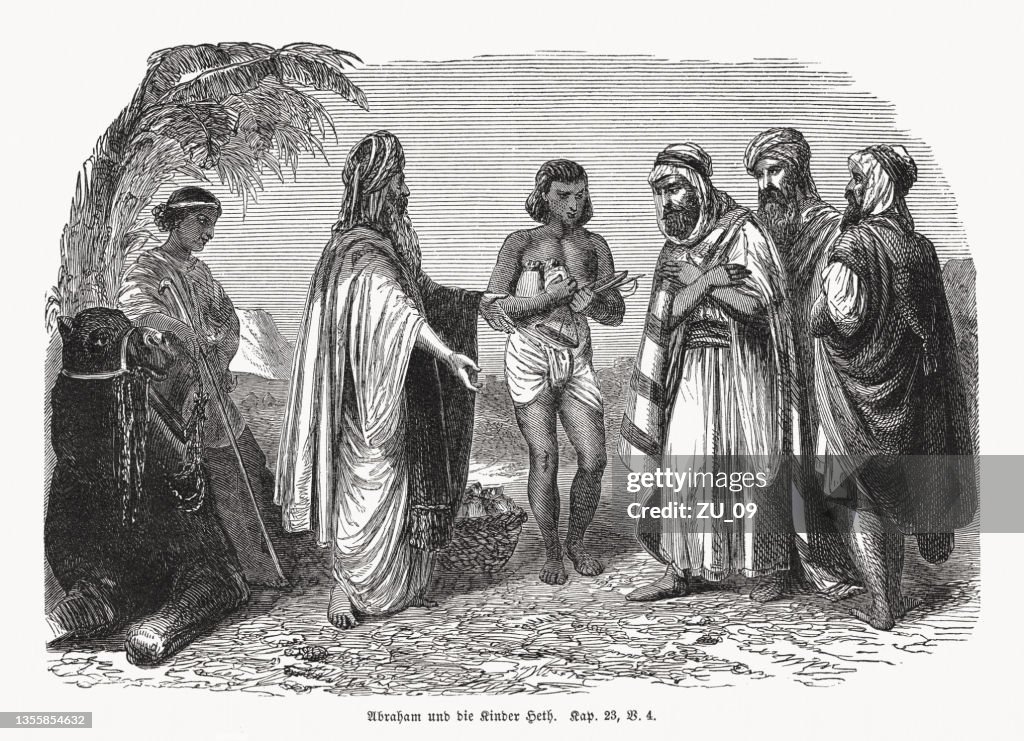 Abraham asks for a tomb for Sarah, woodcut, published 1862