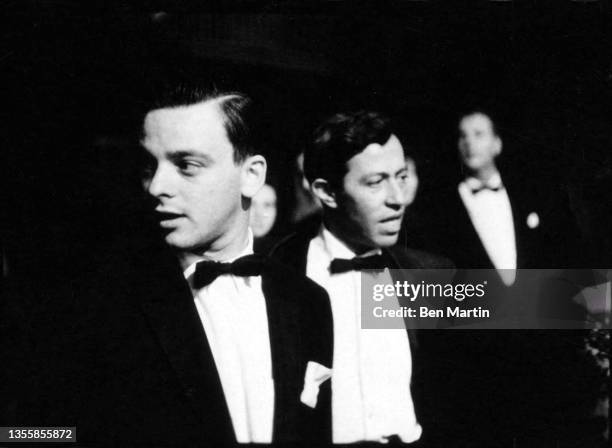 Stephen Sondheim and Adolph Green on opening night of West Side Story, September 26, 1957