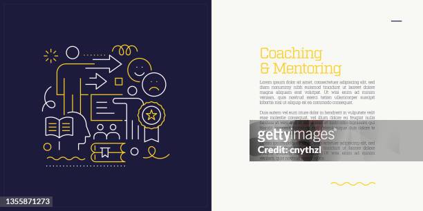 vector set of illustration coaching and mentoring concept. line art style background design for web page, banner, poster, print etc. vector illustration. - business woman plain background stock illustrations