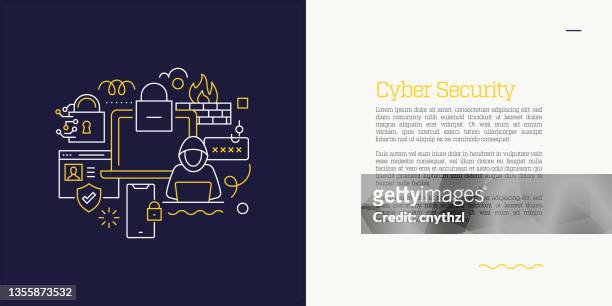 vector set of illustration cyber security concept. line art style background design for web page, banner, poster, print etc. vector illustration. - stealing data stock illustrations
