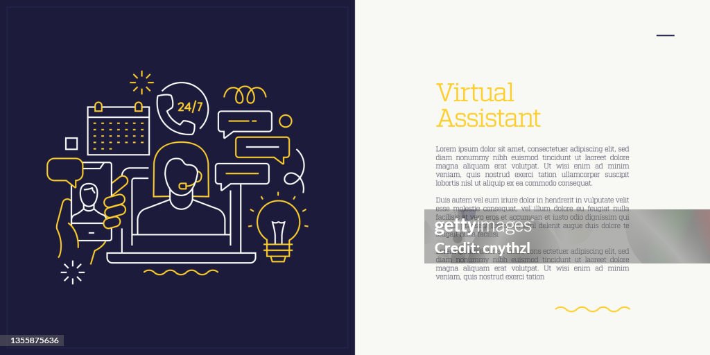 Virtual Assistant Posters Vector Set Of Illustration Virtual Assistant Concept Line Art Style ...