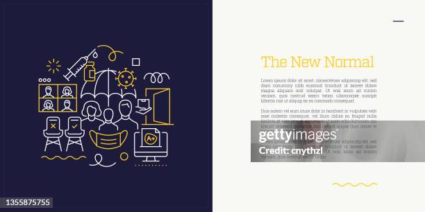vector set of illustration the new normal concept. line art style background design for web page, banner, poster, print etc. vector illustration. - new normal work stock illustrations