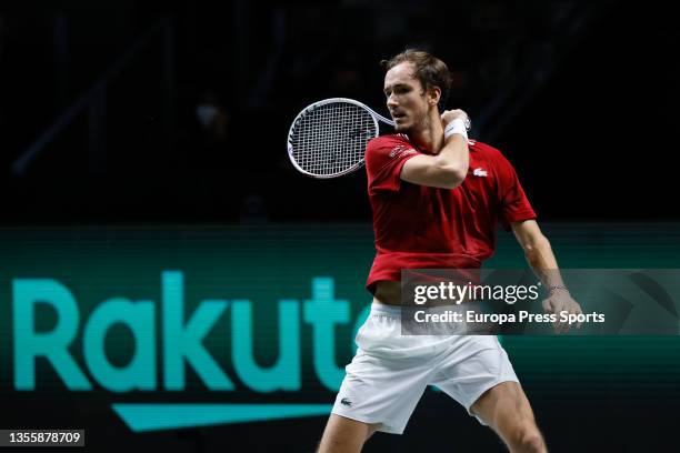 Daniil Medvedev of Russia in action against Emilio Gomez of Ecuador during the Davis Cup Finals 2021, Group A, tennis match played between Russia and...
