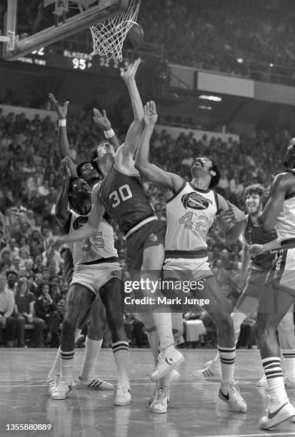 Portland Trail Blazers small forward Bob Gross attempts a layup under the rim during an NBA playoff game against the Denver Nuggets at McNichols...