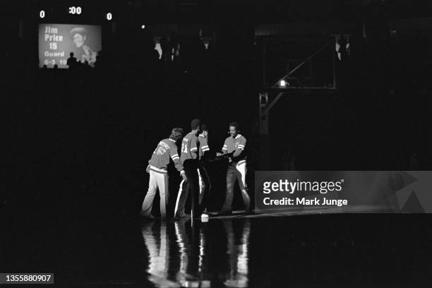 Denver Nuggets guard Jim Price greets his teammates prior to an NBA playoff game against the Portland Trail Blazers at McNichols Arena on May 1, 1977...