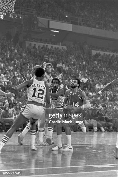 Portland Trail Blazers point guard Lionel Hollins stops in the key to take a jump shot during an NBA playoff game against the Denver Nuggets at...