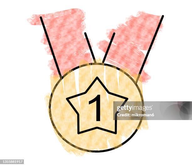 illustration of a medal with a star on it in color - winners podium icon stock pictures, royalty-free photos & images