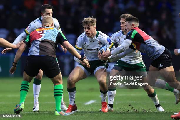 Ollie Hassell-Collins of London Irish charges upfield during the Gallagher Premiership Rugby match between Harlequins and London Irish at Twickenham...