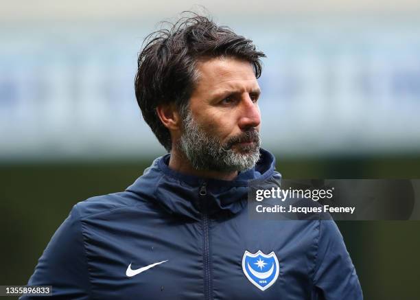 Danny Cowley, manager of Portsmouth looks on prior to the Sky Bet League One match between Gillingham and Portsmouth at MEMS Priestfield Stadium on...