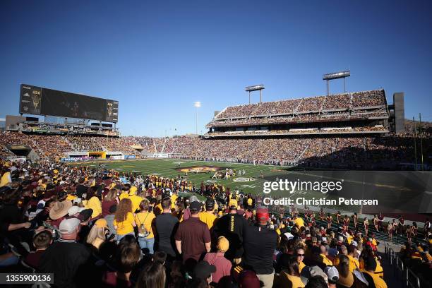 General view of action between the Arizona State Sun Devils and the Arizona Wildcats during the second quarter of the Territorial Cup game at Sun...