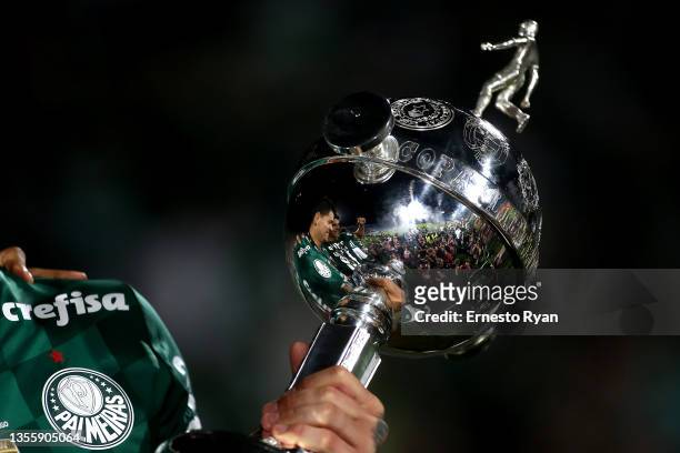 Detail of Copa Libertadores trophy as players of Palmeiras celebrate after the final match of Copa CONMEBOL Libertadores 2021 between Palmeiras and...