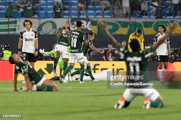 Felipe Melo of Palmeiras, Danilo Barbosa of Palmeiras and Wesley of Palmeiras celebrate after the final match of Copa CONMEBOL Libertadores 2021...