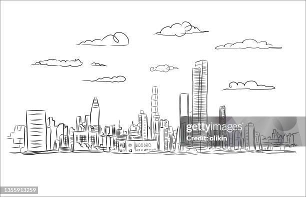 stadthintergrund - city illustration stock-grafiken, -clipart, -cartoons und -symbole