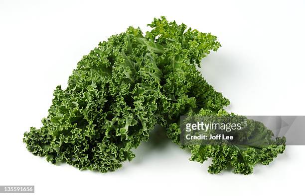 curly kale, close up - cabbage leafs stock-fotos und bilder