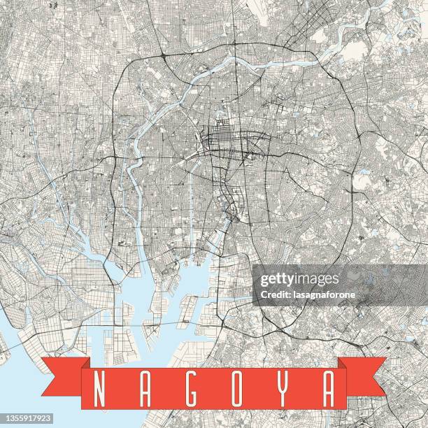 nagoya, japan vector map - japanese castle stock illustrations