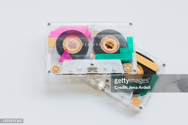 vintage cassette tapes, 90s music mixtapes - audiocassette stock-fotos und bilder