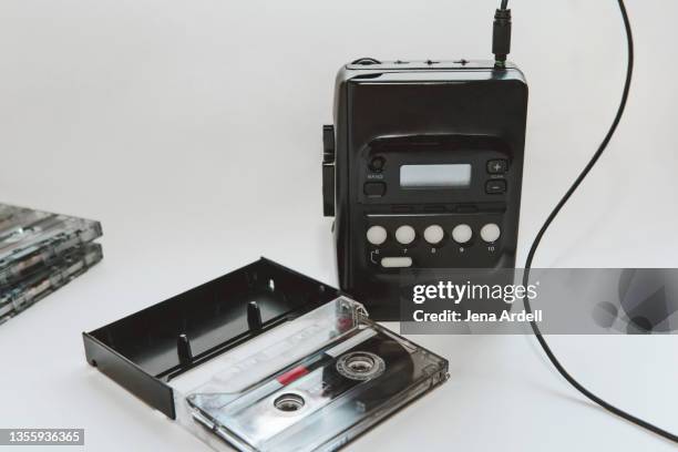portable audio player with cassette tape, 90s music, 90s nostalgia - personal stereo stock pictures, royalty-free photos & images