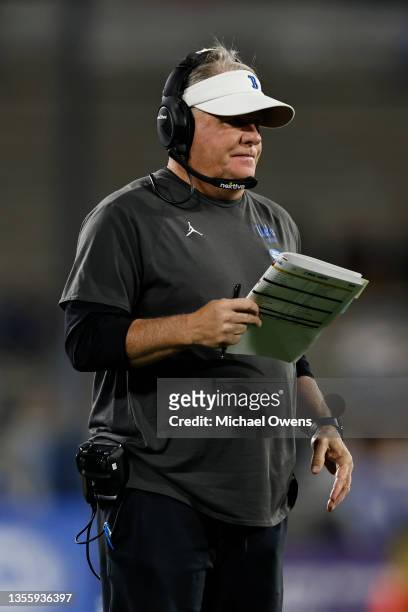 Head coach Chip Kelly of the UCLA Bruins looks on from the sidelines during the first half of a game against the California Golden Bears at Rose Bowl...