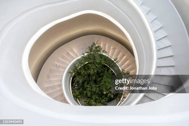 spacious, clean and bright indoor spiral staircase - spiral staircase stockfoto's en -beelden