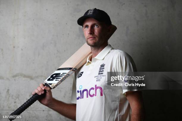 Joe Root poses during an England Ashes Squad portrait session at The Gabba on November 28, 2021 in Brisbane, Australia.