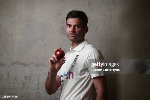 James Anderson poses during an England Ashes Squad portrait session at The Gabba on November 28, 2021 in Brisbane, Australia.