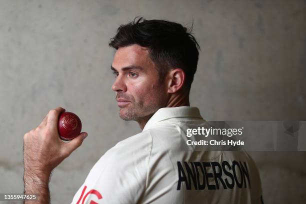 James Anderson poses during an England Ashes Squad portrait session at The Gabba on November 28, 2021 in Brisbane, Australia.