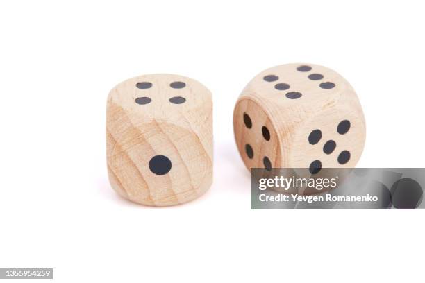 wooden dice isolated on white background - dice imagens e fotografias de stock