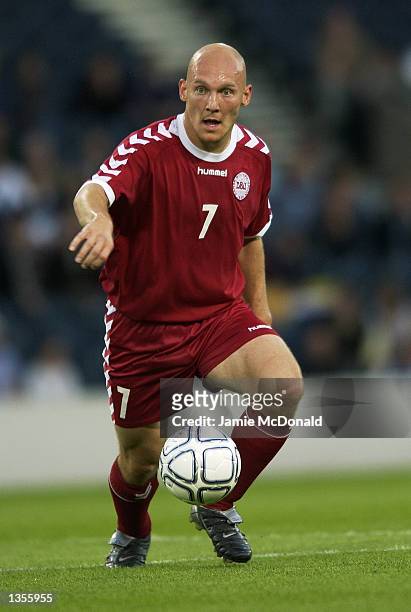 Thomas Gravesen of Denmark in action during the International Friendly between Scotland and Denmark at Hampden Park in Glasgow, Scotland on August...