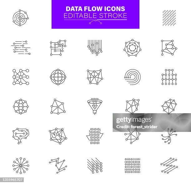 stockillustraties, clipart, cartoons en iconen met data flow icons. set contains icons as data process, motion, order, technology - hiërarchie