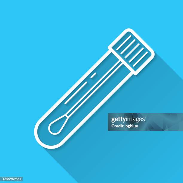 test tube with cotton swab. icon on blue background - flat design with long shadow - spit test stock illustrations