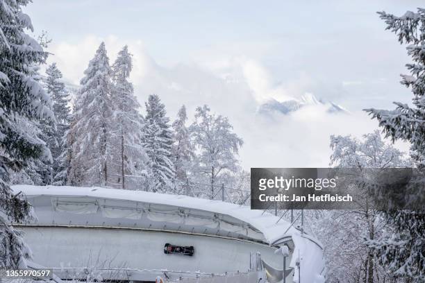 Melissa Lotholz and Eriva Voss of Canada compete during the first run of the 2-woman bobsleigh competition of the IBSF Bob and Skeleton World Cup at...