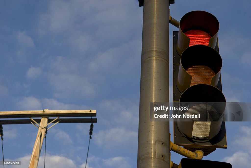 Stoplight and utility wires and pole