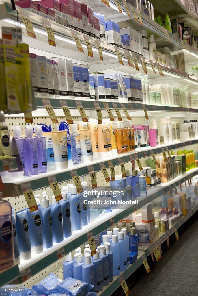 Choices for skin cream at a CVS drugstore, Boston, MA