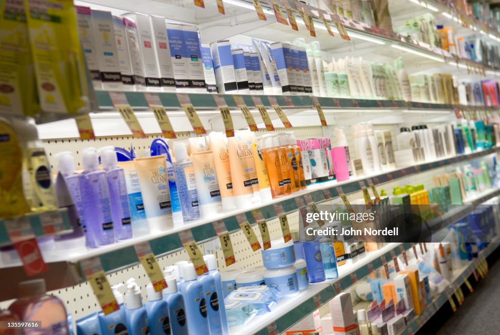 Choices for skin cream at a CVS drugstore, Boston, MA