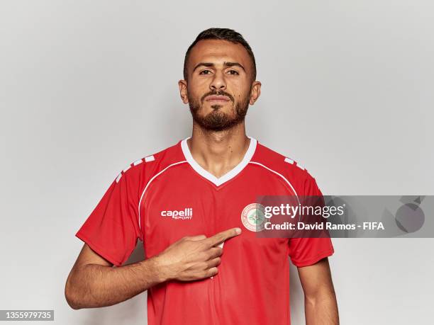 Fadel Antar of Lebanon poses during the Lebanon team presentation prior to the FIFA Arab Cup Qatar 2021 at Hyatt Regency Oryx Doha on November 28,...