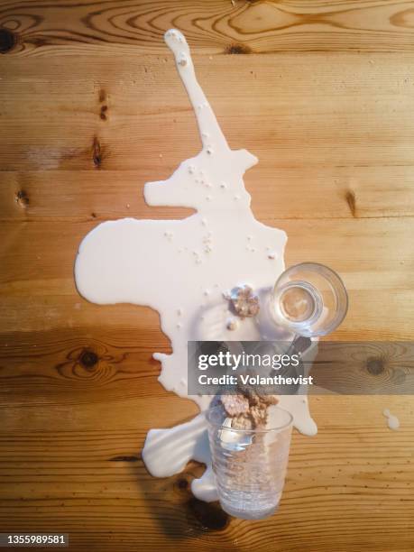 cookies and milk glass of breakfast fallen on the table - morning kitchen stock pictures, royalty-free photos & images