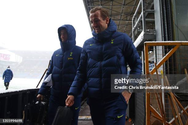 Harry Kane of Tottenham Hotspur departs after the match was postponed due to snowfall during the Premier League match between Burnley and Tottenham...