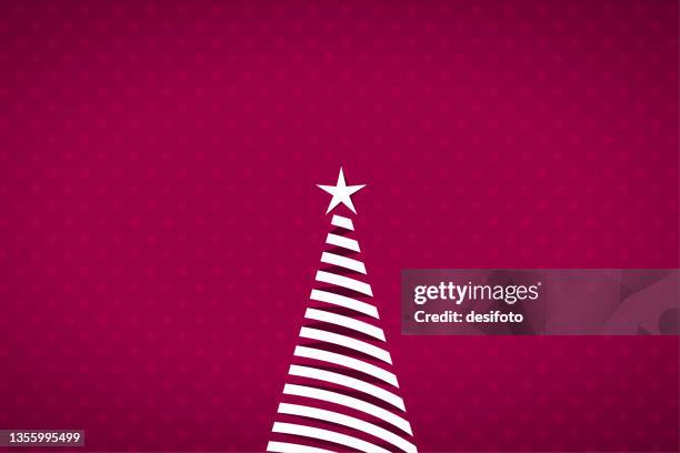 a creative horizontal vector illustration of a christmas tree with helix or spiral 3d pattern illuminated with a star over bright vibrant maroon color xmas backgrounds with copy space and spotted with smudged dots all over - maroon swirl stock illustrations